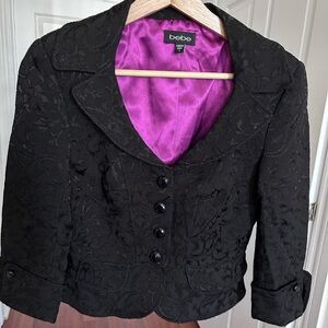 Vintage Bebe Embroidery Jacquard Paisley Crop 3/4 Sleeve Blazer Jacket 2